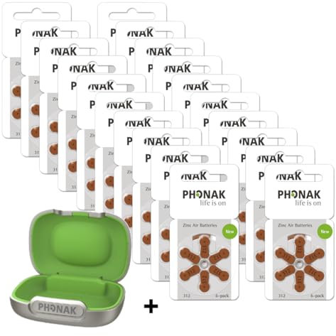 120x Phonak Hörgerätebatterien - P312 braun PR41 - (20x 6er Blister) + Hörgeräte Etui/Aufbewahrungsbox