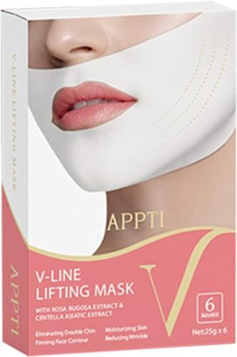 APPTI V Line Lifting Mask, Maschera viso a doppio mento, maschera idratante per viso idratante, maschera a forma di V per idratare la cura del viso (6 pezzi)