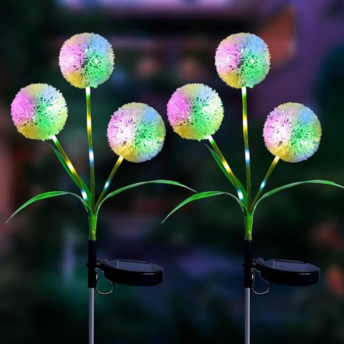 Solarlampen für Außen Garten Balkon Deko, Solarleuchten Garten Löwenzahn Blumen 2 Stück , LED Aussenleuchten Wegeleuchte 2 Modi, Solar Garten Lampen Draussen Solar Gartenlichter für Rasen Hinterhöfe