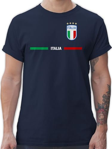T-Shirt Herren - Fußball EM WM - Italien Trikot Wappen | Italia mit Stolz | Italienisches Fan-Motiv - 3XL - Navy Blau - Italien. fussballtrikot Fussball Shirt männer Europameisterschaft Italy