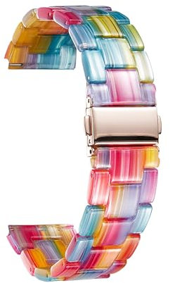 BINLUN Resin Watch Straps 12 14 16 18 20 22 mm for Women Replacement Watch Band 14 Colors Quick Release Wrist Strap Smart Watch Bracelets, Rainbow,12mm