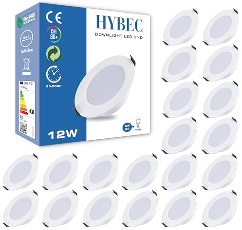 HYBEC - LED Einbaustrahler Flach, Spots Deckenleuchte, Einbauleuchten, Downlight, Panel Light, 12W (20er Pack)