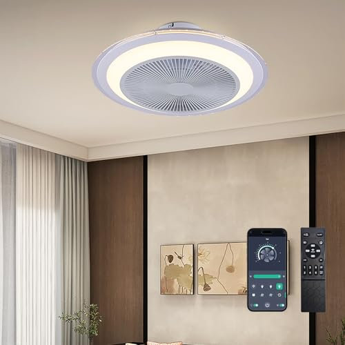 Depuley Leise Deckenventilator mit Beleuchtung und Fernbedienung: Lampe mit Ventilator und APP für Wohnzimmer Schlafzimmer Weiß - 30W LED Deckenlampe für Decke - Dimmbar Deckenleuchte mit Ventilator
