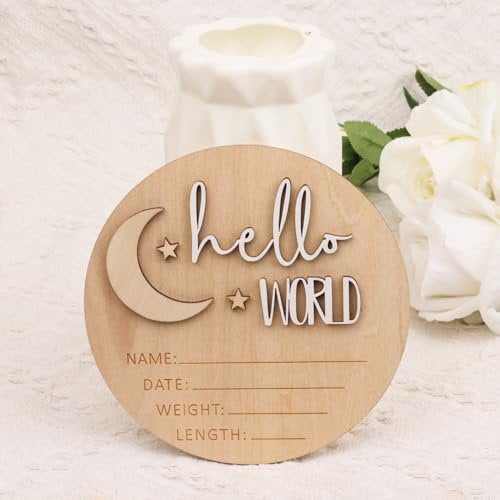 Panneau d'Annonce de Naissance, 15 cm en Bois Panneau de Nouveau-Né Hello World Cartes de Nom de Bébé Lisse Panneau d'Annonce de Nouveau-Né pour Cadeau de Baby Shower