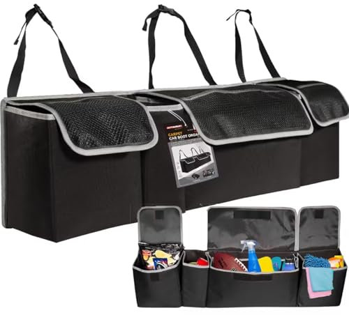 OEMASSIVE Car Design Kofferraumtasche Organizer Autotasch Robuster Schwarz Nadelfilz, für Jedes Fahrzeug Passend(90x25x12 CM)