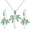 Uloveido Silver Color Palm Tree Necklace and Earrings Set - Green Cubic Zirconia Exotic Island Jewelry Vacation Gift for Women YA4830