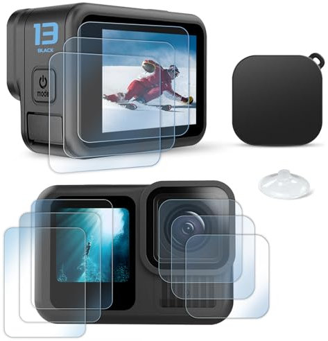 FiTSTILL Ensemble de protections en verre trempé pour Go Pro Hero 13 Noir Protection avant et arrière en verre trempé ultra transparent + Protecteur d'objectif – Ensemble de+ Cache d'objectif