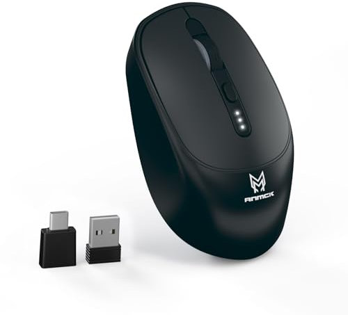 Anmck Kabellose Maus, Wiederaufladbar mit Batteriestandsanzeige, USB 2.4G Leise Tragbar, 4 Einstellbare DPI 800/1200/2400/3200 Leise Klick Schnurlose Maus für Laptop PC Computer