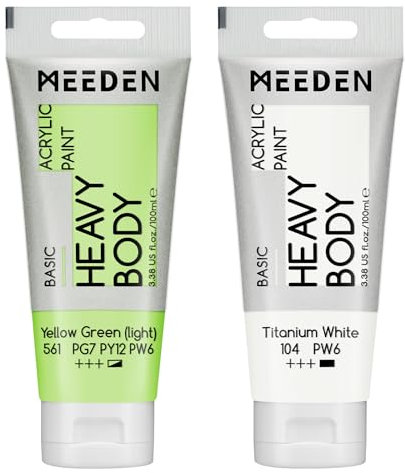 MEEDEN Peinture Acrylique Jaune Vert: 100 ml Tube Peinture Acrylique Epaisse avec Couleur Blanche Titane Supplémentaire pour Bois Tissu Verre