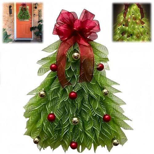 Ghirlanda Di Albero Di Natale Fatta A Mano Per Porta D'Ingresso, Grande Ghirlanda Di Fiori Di Albero Di Natale Per Porta D'Ingresso Con Ornamenti A Sfera, Per Decorazione (Senza luce)