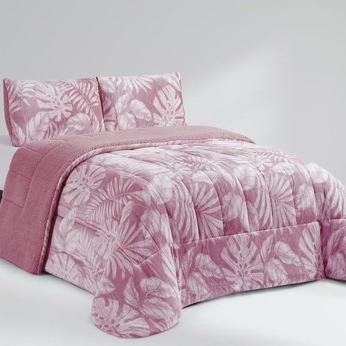 MANEMI Edredón Borrego Estampado 240 x 260 cm Con 2 Fundas de Cojín - Nórdico Invierno Cálido y Suave, Relleno de Micro Fibra Poliéster, Reversible Franle y Sherpa