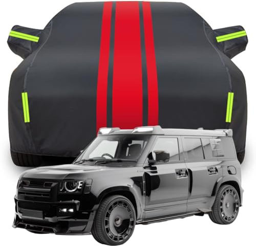 FGXBD Vollgarage Autoabdeckung für Land Rover Range Rover Defender, Wasserdicht/Kratzfest/Uv-Schutz Autoplanen Garagen Hagelschutzplane,A-Black-Red