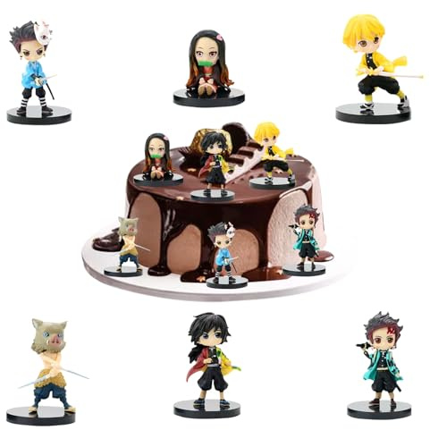 6 Stück Anime Figuren, Dämonentöter Statuen Figuren Cake Topper, Anime Model Tortenaufsatz, Anime Statue Set, Mini Anime Modell, für Cake Dekorationsornamente, Desktop Dekoration, Autos Deko