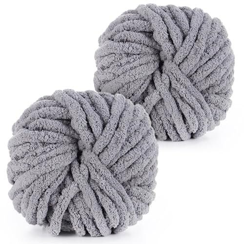 Coopay Dicke Wolle zum Häkeln, 2x240g Weiches Armstricken Wolle zum Handstricken, Soft Chunky Wolle zum Stricken, Sperrige Armstricken Wolle, xxl Wolle für Decken, Kissen, Haustier Nest - Grau