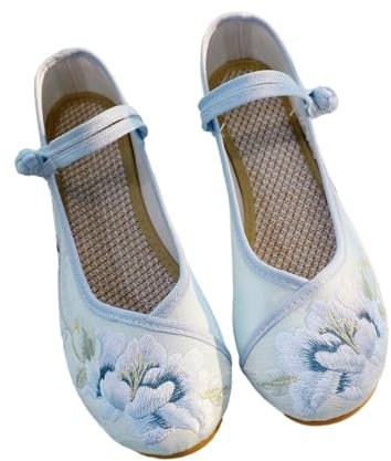 GZKDKZB Scarpe Leggere da Donna con Ricami Floreali, Stile Etnico, Casual, con Cinturino alla Caviglia, Scarpe Tradizionali Cinesi, Stile Antico, Cheongsam, Hanfu, Scarpe da Ballo, Yoga (b