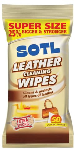 SOTL® Leather Cleaning Wipes Conditioning & Protecting Formula Removes Dirt, Stains & Restores Shine Safe for Furniture, Car Seats, Shoes & Bags Fresh Scent 50 Wipes