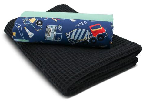 VmG-Store Waffelpique + Baumwollstoff Set farblich abgestimmt Waffel Stoff 100% Baumwollstoff Tex Standard 100 (Arbeitsfahrzeuge Set103)