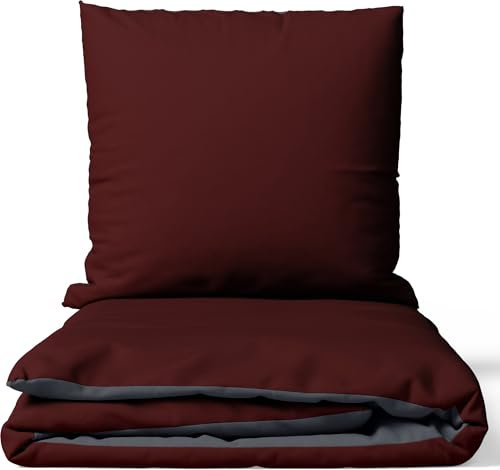 Leonado Vicenti Bettwäsche 200x200 3teilig Bettbezug - Bettwäsche-Sets mit 2 Kissenbezügen 80x80 cm, ÖKO-TEX Baumwoll-Satin Bordeaux für Doppelbett mit Reißverschluss