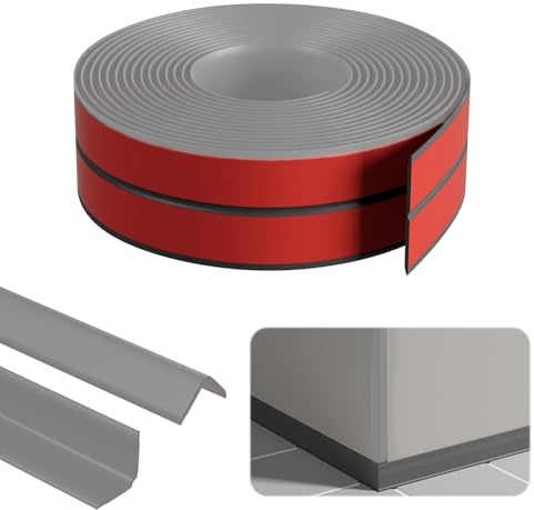 Wandleisten Selbstklebend, 1cm x 1cm x 8m Eckleiste Selbstklebend, PVC Flexible Weichsockelleiste Grau, Kantenschutz Selbstklebend, Flexible Winkelleiste Selbstklebend für Türen, Fenster, Wände