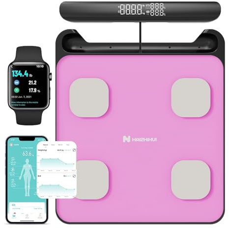 Fitdays Smart Körperanalysewaage -8-Elektroden-Präzisions-Digital-BMI-Waage mit 20+Metriken,Bluetooth-Farbanzeige für Muskeln/Fett/Wasser, Familiensynchronisation für 6Benutzer (FG2202WB-Rosa-ER307)