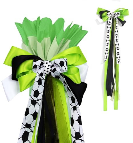 BMGRKYQX Schultütenschleife Grün mit Fußball-Accessoires Schultüte Schleife Junge Zuckertütenschleife 60 * 20cm Schulanfang Einschulung Deko