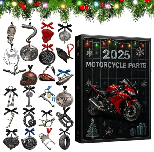 Adventskalender für Motorradteile 2025 - Acryl, 26 x 18 cm, 24 Tage Countdown Motorradteile, religiöser 24-Tage-Kalender
