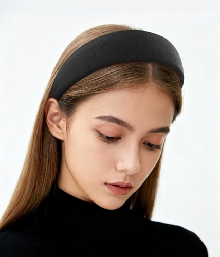 axy Breiter gepolsterter Haarreif aus geripptem Stoff Wunderschön Damen Stirnband Haarschmuck Haarreifen Hairband HR10C (Schwarz)
