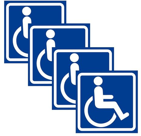 Yonuaret Disabled Stickers for Car, Pack of 4 Self-Adhesive Waterproof Car Accessories, Disabled Toilet Signs, for Parking, Hotel, Home, Outdoor, Garden, Toilet