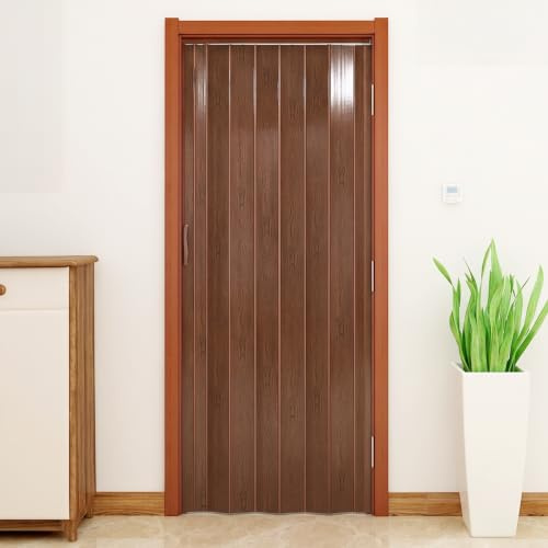 Plastic Foldable Sliding Door, Internal Folding Door Panel with Handle, Space Saving Room Divider (Brown, Thickness 12mm)