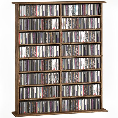 HOMCOM Rangements pour CD et DVD 106,5x24x126,3cm Brun Rustique