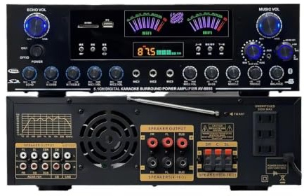 Amplificatore Audio HiFi, Amplificatore Stereo Potenza di Picco 2900W Subwoofer a 5.1 Canali Connettività Wireless 3 Ingressi Microfono Riproduzione USB/SD per Karaoke