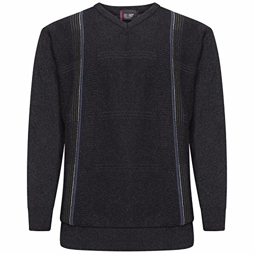 MyShoeStore Men's Striped V Neck Jumper Pullover Long Sleeve Knitwear Formal Business Casual Sweater Fine Knit Top S-5XL Charcoal Grey Small