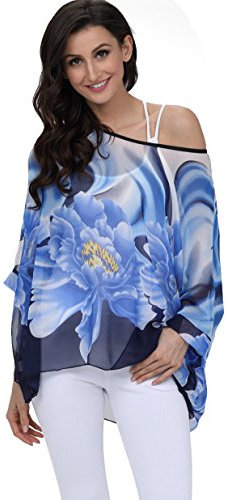 OKSakady Camicetta Donna Estate -Blusa in Chiffon Taglie Forti Maglia Elegante e Casual con Stampa Floreale (One Size, Boho-4296)