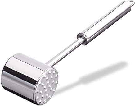 Relaxdays 2er Set Profi Fleischklopfer, doppelseitig, Fleischhammer für Schnitzel, Steak, 28cm lang, rostfrei, Edelstahl, Silber