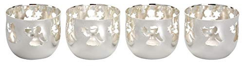 versilbertes Teelichthalter Set 4-teilig - Motiv Weihnachtsengel - ideal zum Advent und zu Weihnachten