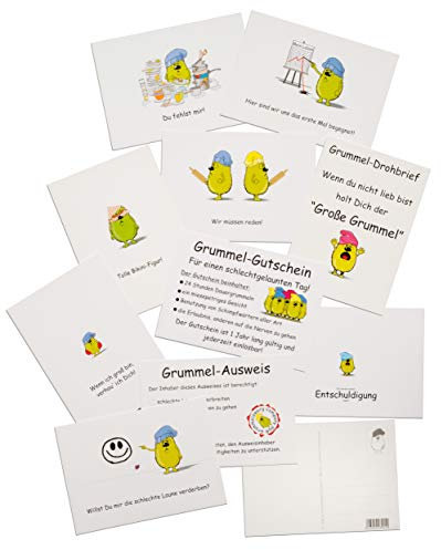 10er Set Postkarten lustig mit Sprüchen und Comic-Motiv Grummelzwerg - Grummelkarten (10er Freundschaft 1)