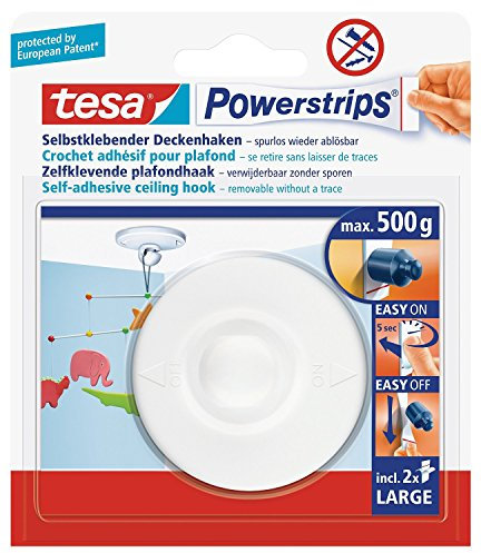 tesa Powerstrips 58029-00020-04 Crochet de plafond rotatif en plastique de qualité supérieure à coller jusqu'à 0,5 kg S'enlève sans laisser de traces