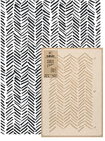 NAKLEO Wandschablone Groß Muster, Malschablone 59x95cm Pinselstrichen Fischgrätenmuster Sparren Wiederverwendbare Kunststoff, Geometrische Tapete Wandgestaltung, DIY Craft, Holz Möbel Boden Stoff