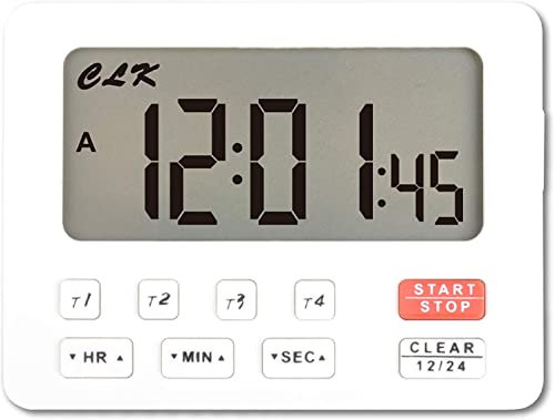 Runleader - Temporizador digital de cocina con 4 canales de seguimiento, cuenta regresiva y cronómetro, reloj de 12/24 horas, bucle magnético para cocina, comedor, sala de aperitivos(blanco)