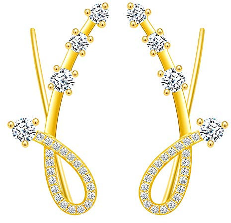 Yumilok Damen Ohrstecker Knorpel Schmuck Ohrklemme Ohrringe Ohrclip 925er Sterling Silber mit Kristall Zirkonia ear cuff für Mädchen gold
