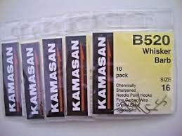 Kamasan B520 Whisker Barbed Hooks Spade End Size 20