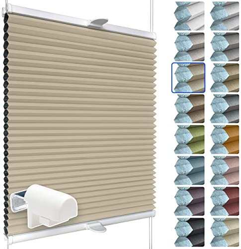 SchattenFreude Waben-Plissee für Fenster | 100% verdunkelnd/Blackout | Mit Klemm-Haltern | Klemmfix ohne Bohren | Beige (Weiße Rückseite), Breite: 90cm x Höhe: 130cm