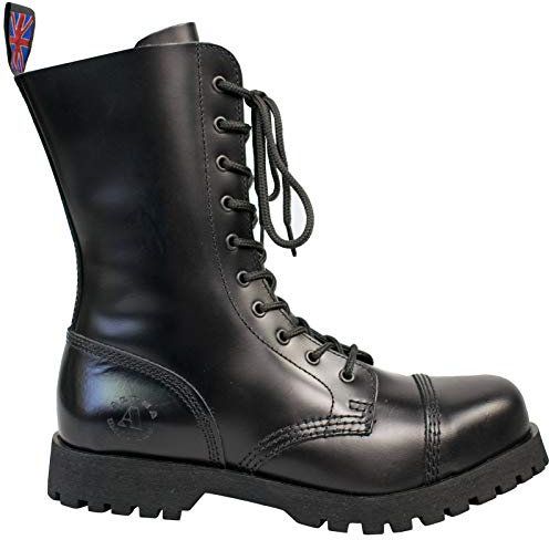 Alpha Rangers 10-loch Boot, Ranger Festival Army Gothic, Leder Springerstiefel, Schwarz 5011, UK 7 / EU 41