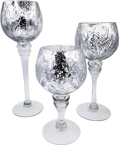 3tlg. Teelichthalter Glas Kerzenhalter, Hoch 30/25/20cm Romantische Glaskelch Windlicht Set für Tischdekoration Kerzenständer für Weihnachts Wohnzimmer Geburtstag Hochzeit Feier Deko