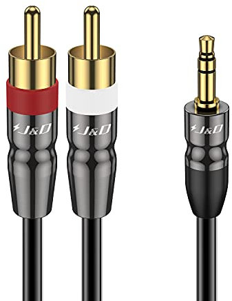 J&D 3.5mm to RCA Cable, Aux to RCA Headphone Male to Male Jack Adapter, Gold Plated Copper Shell Heavy Duty 1/8 Stereo Audio Y Splitter Cord for Smartphone/MP3 Player/Tablet, 20 Feet/6 Meter