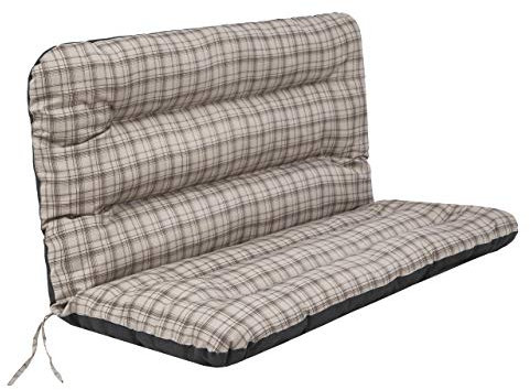 PillowPrim Kissen für Hollywoodschaukel • Gartenbankauflage • Bankauflage • Bankkissen • Sitzkissen und Rückenkissen • sitzbreite 180 cm • Beige Kariert