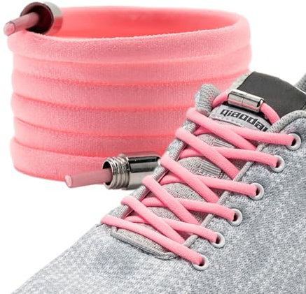 LaceHype - Premium Schnürsenkel ohne binden, elastischeSchuhbänder mit Metallkapseln, 1 oder 2 Paar - CP2 - mit Kapseln für Sneaker, Laufschuhe, Sporschuhe (Rosa, 2P)