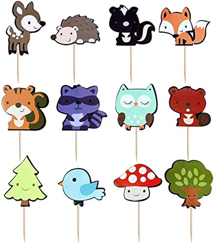 LATRAT Stricknadel Woodland Animal Cake Toppers, Woodland Creatures Cupcake Toppers Waldtiere Freunde Kuchen Toppers Picks für Geburtstag Hochzeit Party Decor, 36 zählt