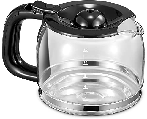 Yabano Coffee Pot, Glass Carafe with Plastic Lid, 1.5 L / 12 Cup, Accessory for Yabano Coffee Machine CM4329, Dishwasher Safe, Black