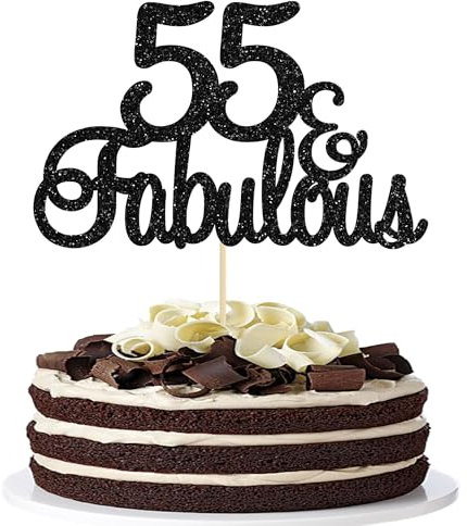 Gyufise Tortenaufsätze, 55 & fabelhaft, 3 Stück, Schwarz Glitzer, Fifty Five and Fabulous Cake Toppers Happy 55th Birthday Cake Pick for 55th Wedding Anniversary Birthday Party Cake Decorations